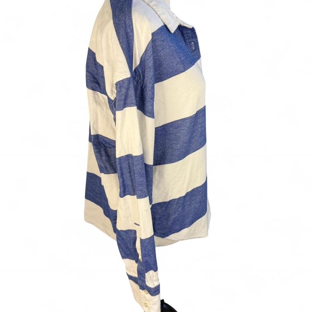 LL Bean Signature Boyfriend Blue & White Striped Oxford Shirt - Picture 3 of 7
